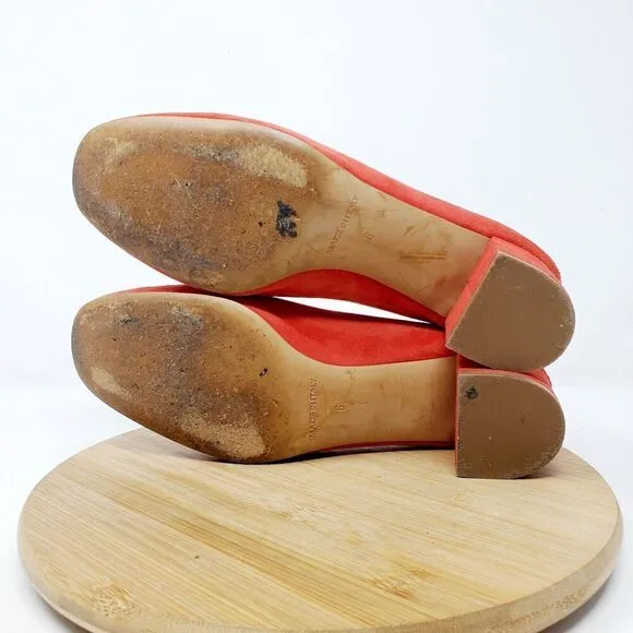 Everlane The Day Heel Womens 6 Red Suede Elastic Back Block Pump Shoes Italy