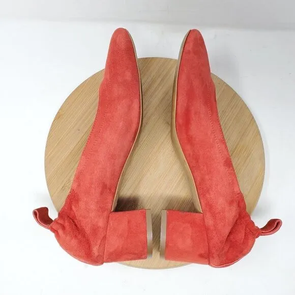 Everlane The Day Heel Womens 6 Red Suede Elastic Back Block Pump Shoes Italy