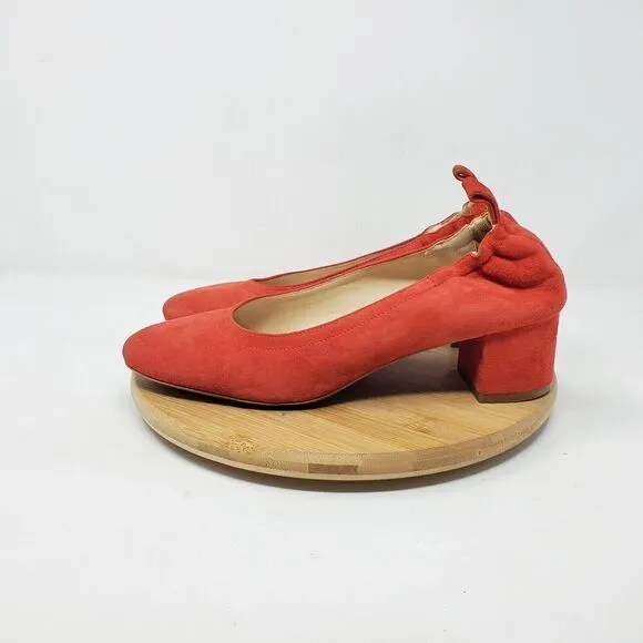 Everlane The Day Heel Womens 6 Red Suede Elastic Back Block Pump Shoes Italy