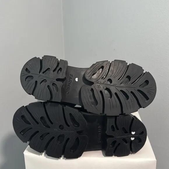 FARM Rio Black Tall Suede Lug Sole Boots with Embroidery
