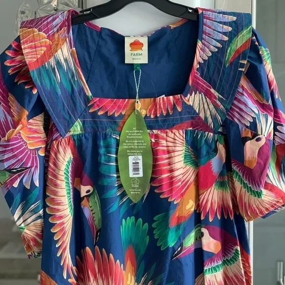 Farm Rio Navy Colorful Toucans Printed Midi Dress