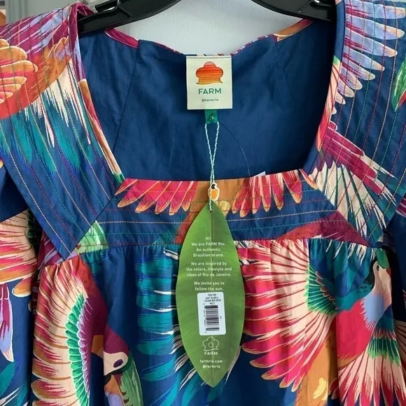 Farm Rio Navy Colorful Toucans Printed Midi Dress
