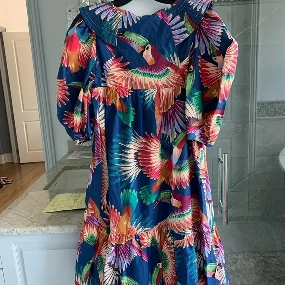 Farm Rio Navy Colorful Toucans Printed Midi Dress