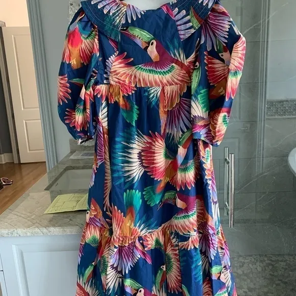 Farm Rio Navy Colorful Toucans Printed Midi Dress