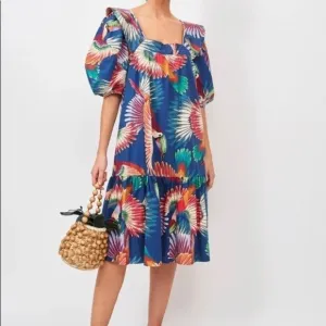 Farm Rio Navy Colorful Toucans Printed Midi Dress