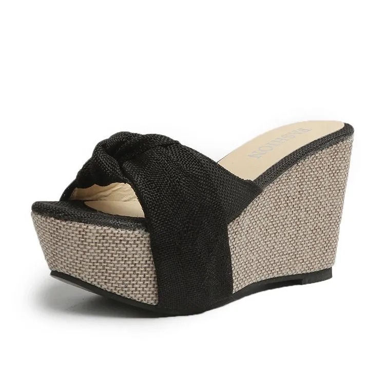Fashion Slope Heel Fish Mouth Bowknot Casual Women Sandals
