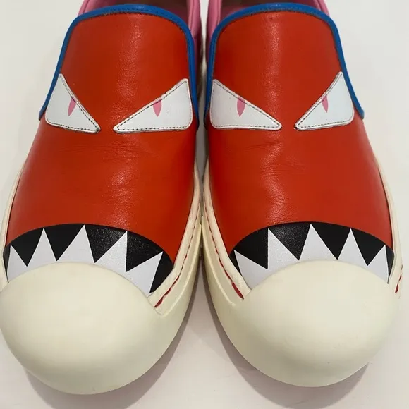 Fendi monster motif leather loafer sneakers