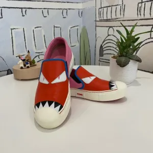 Fendi monster motif leather loafer sneakers