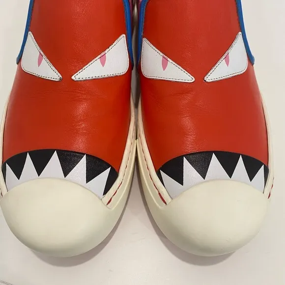 Fendi monster motif leather loafer sneakers