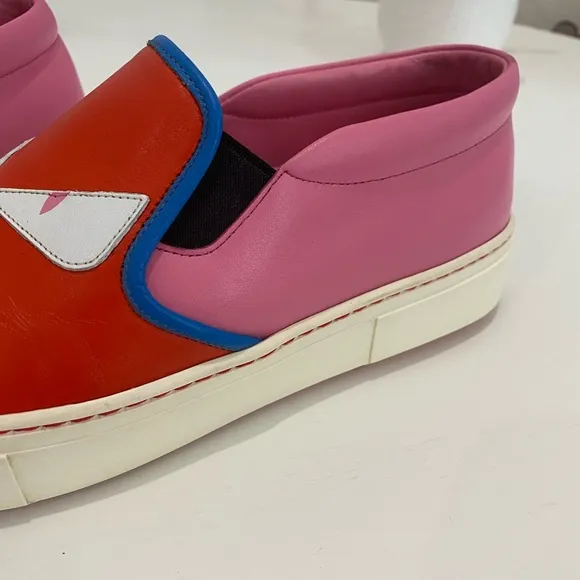 Fendi monster motif leather loafer sneakers