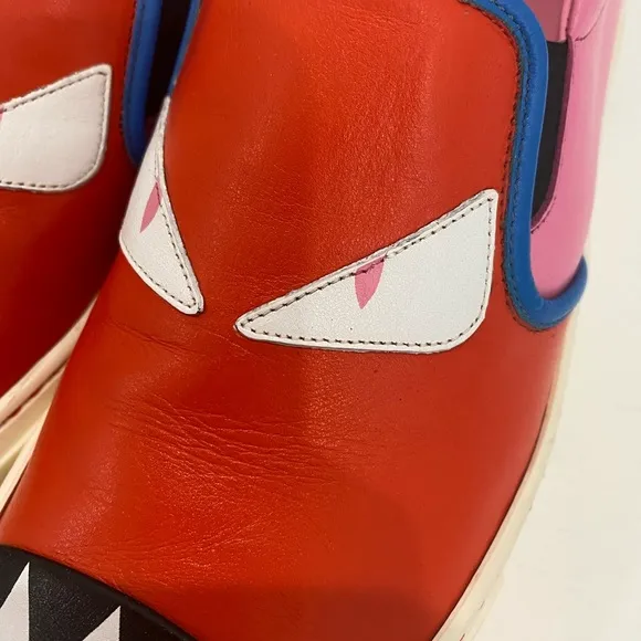 Fendi monster motif leather loafer sneakers