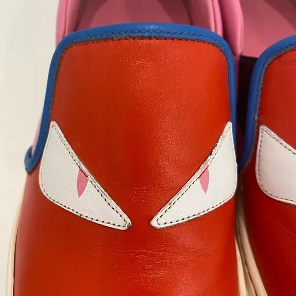 Fendi monster motif leather loafer sneakers