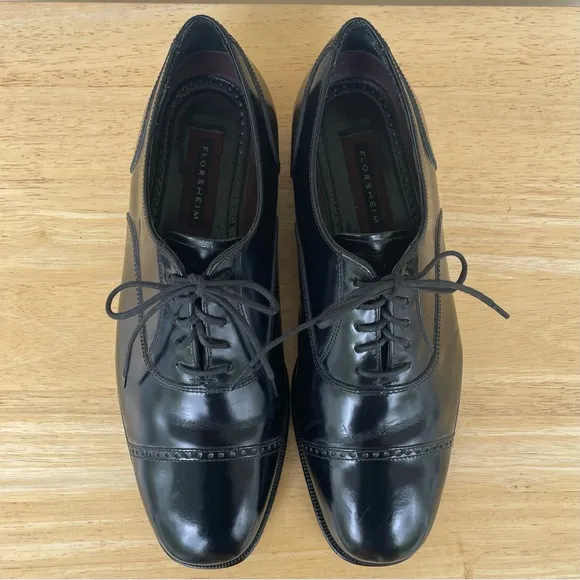 FLORSHEIM Black Leather Cap Toe Oxford Dress Shoes 8.5 D (Medium Width)