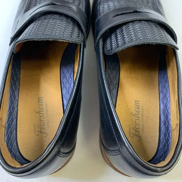 Florsheim Mens Rucci Weave Pny Loafer Black Moc Toe Slip-On Leather Shoes Sz 10W