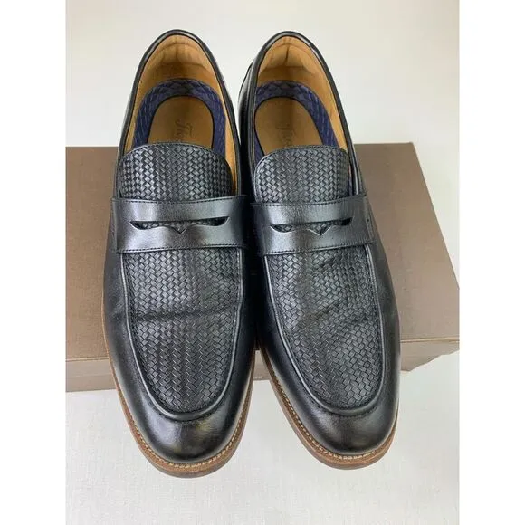 Florsheim Mens Rucci Weave Pny Loafer Black Moc Toe Slip-On Leather Shoes Sz 10W