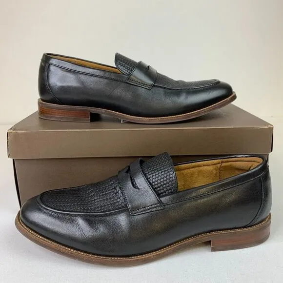 Florsheim Mens Rucci Weave Pny Loafer Black Moc Toe Slip-On Leather Shoes Sz 10W