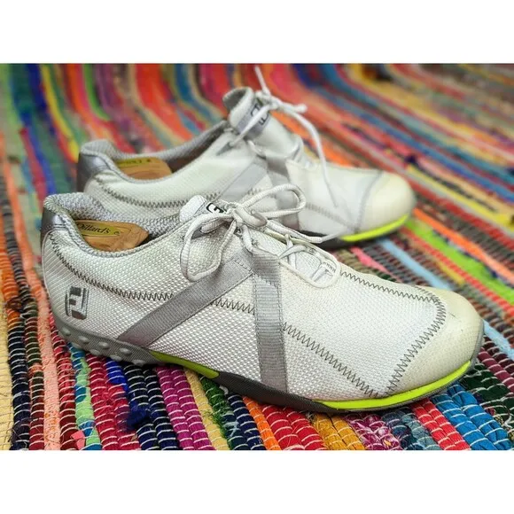 Footjoy B64 Shoes Men 9 M Project Golf Sneakers White Grey Leather Spikes #55221