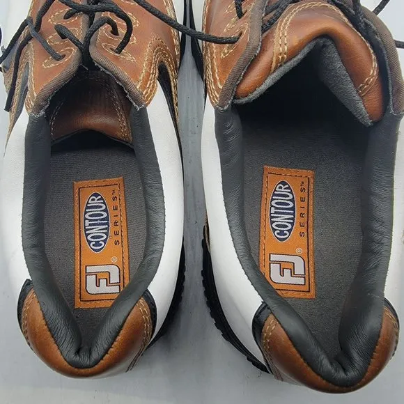 Footjoy Contour Series Mens 13 White Brown Medium Golf Shoes Leather 54002