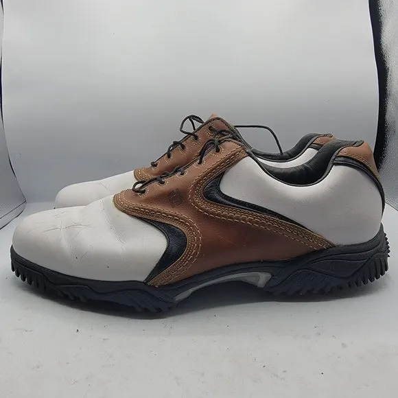 Footjoy Contour Series Mens 13 White Brown Medium Golf Shoes Leather 54002