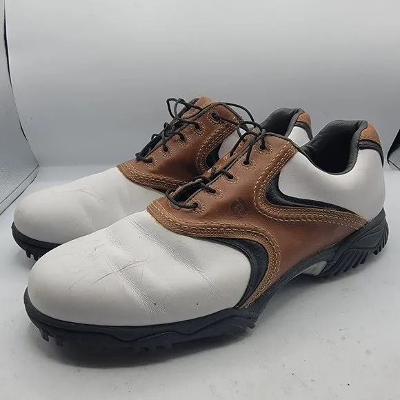 Footjoy Contour Series Mens 13 White Brown Medium Golf Shoes Leather 54002