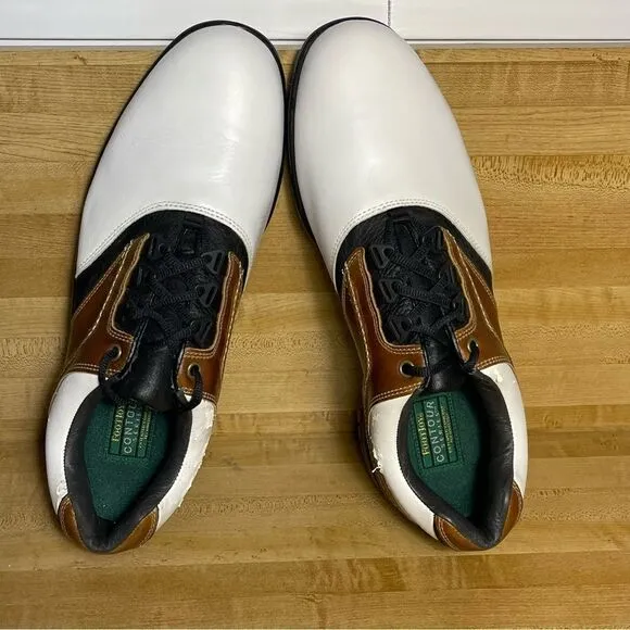 FootJoy Contour Series Mens Size 12 M Golf Shoes Soft Spikes 54108 Brown White