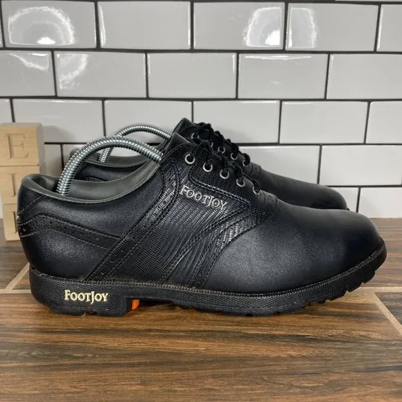 FootJoy GreenJoys Mens Size 8.5 Golf Shoes Black Softspikes Saddle Sneakers