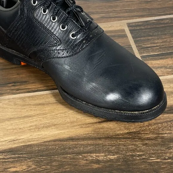 FootJoy GreenJoys Mens Size 8.5 Golf Shoes Black Softspikes Saddle Sneakers