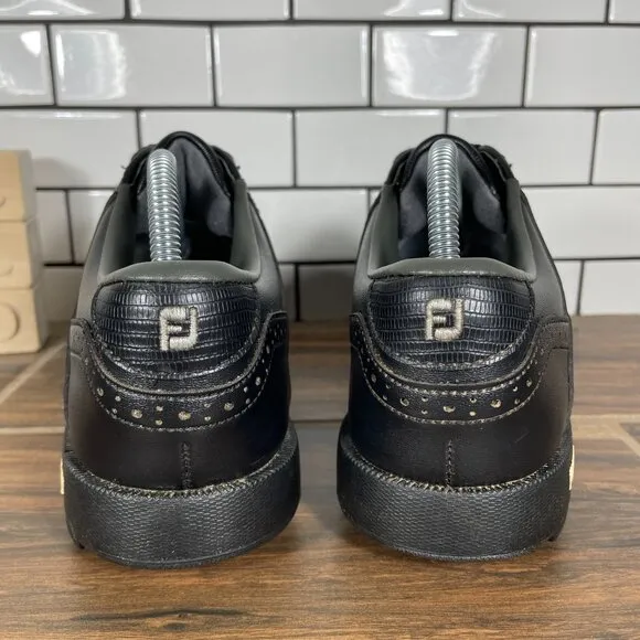 FootJoy GreenJoys Mens Size 8.5 Golf Shoes Black Softspikes Saddle Sneakers