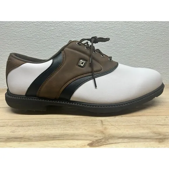 FootJoy Mens Golf Shoes White Brown Size 11.5 W Extra Soft Spikes Carry Bag Tool