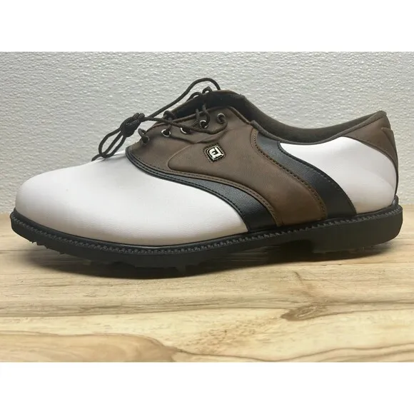 FootJoy Mens Golf Shoes White Brown Size 11.5 W Extra Soft Spikes Carry Bag Tool