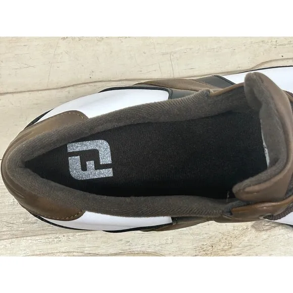FootJoy Mens Golf Shoes White Brown Size 11.5 W Extra Soft Spikes Carry Bag Tool