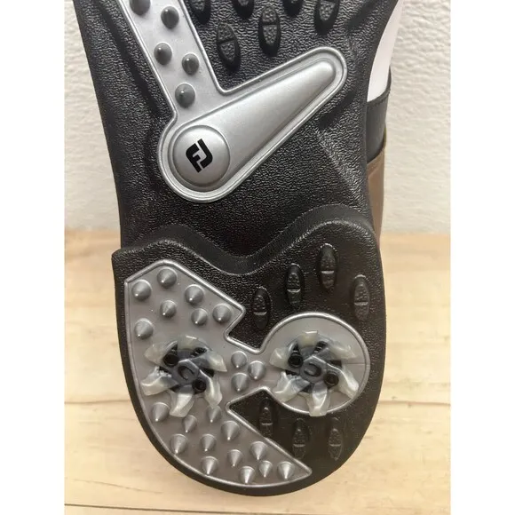 FootJoy Mens Golf Shoes White Brown Size 11.5 W Extra Soft Spikes Carry Bag Tool