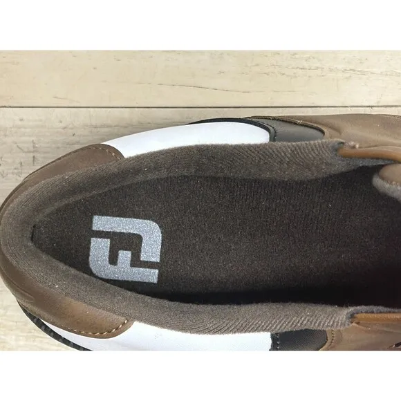 FootJoy Mens Golf Shoes White Brown Size 11.5 W Extra Soft Spikes Carry Bag Tool