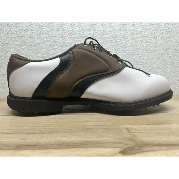 FootJoy Mens Golf Shoes White Brown Size 11.5 W Extra Soft Spikes Carry Bag Tool