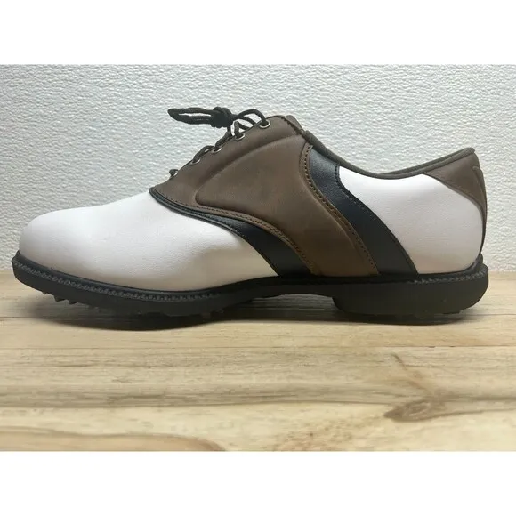 FootJoy Mens Golf Shoes White Brown Size 11.5 W Extra Soft Spikes Carry Bag Tool