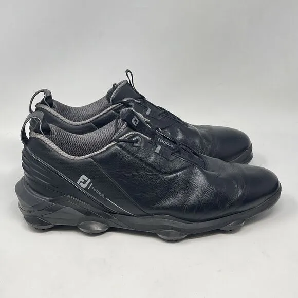 FootJoy Tour Alpha Golf Shoes 55507 Mens 14 M Black Gray Leather Soft Spikes
