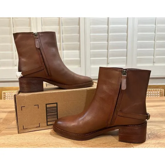 Franco Sarto Women's L-Colt Ankle Boots Whiskey Brown Leather Upper Size 10 NWOB