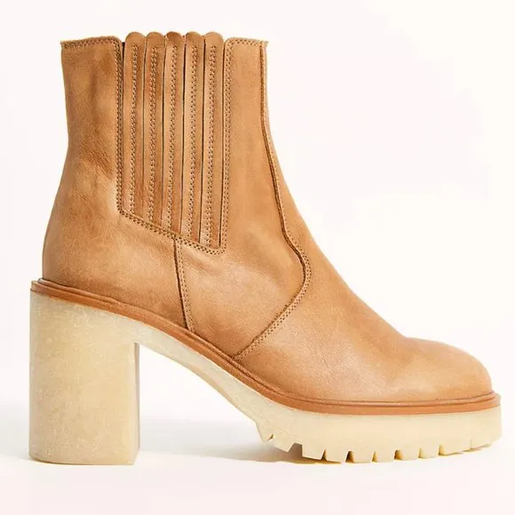 Free People James Chelsea Heeled Boots in Tan Leather