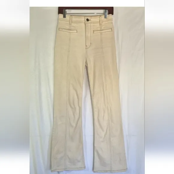 Free People We The Free Ivory Cream Firecracker Flare Leg Jeans 26 X 30