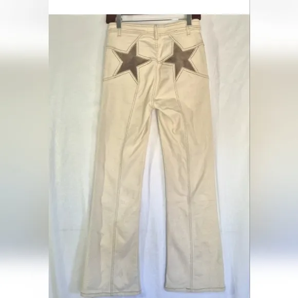 Free People We The Free Ivory Cream Firecracker Flare Leg Jeans 26 X 30