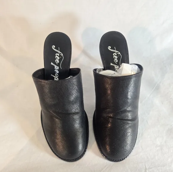 Free People Women’s Size 37 Leila Leather Black Heeled Mule New