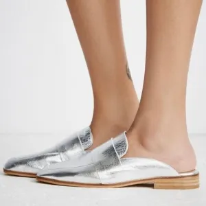 Free People At Ease Silver leather Slide On Loafer Sz 40 BIN 14