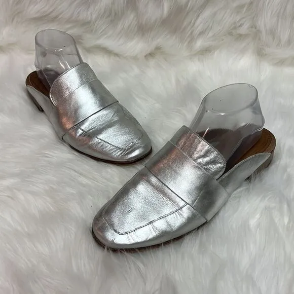 Free People At Ease Silver leather Slide On Loafer Sz 40 BIN 14