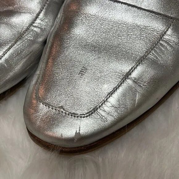 Free People At Ease Silver leather Slide On Loafer Sz 40 BIN 14