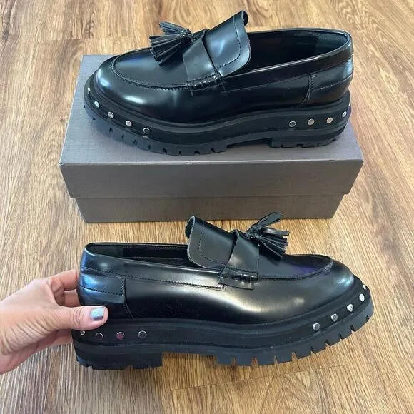 Free People black leather platform vintage loafers shoes women’s 9 new