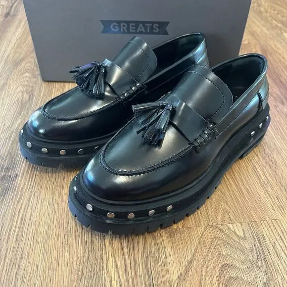 Free People black leather platform vintage loafers shoes women’s 9 new
