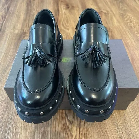 Free People black leather platform vintage loafers shoes women’s 9 new