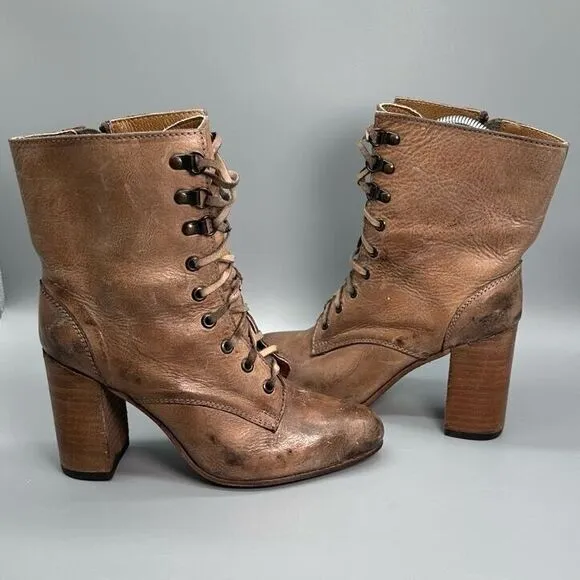 Freebird by Steven Holis Womens 8 Brown Calf Ankle Boots Leather Lace Up Zip