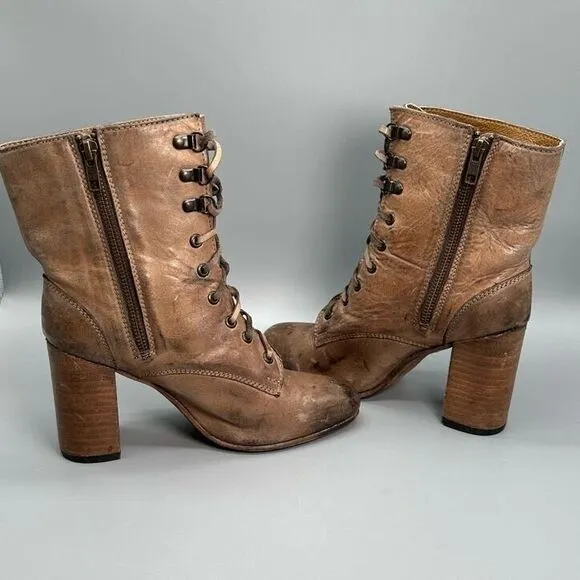 Freebird by Steven Holis Womens 8 Brown Calf Ankle Boots Leather Lace Up Zip