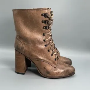 Freebird by Steven Holis Womens 8 Brown Calf Ankle Boots Leather Lace Up Zip
